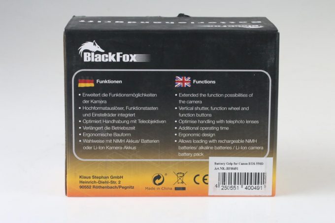BLACKFOX Batteriegriff für Canon EOS 550D