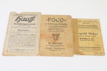 Konvolut von Bilchtungstabellen und Belichtungsmesseranleitungen