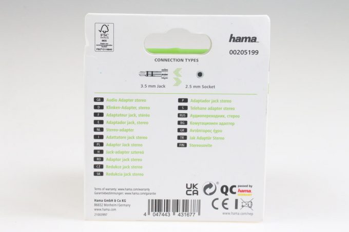 Hama Audio Klinken Adapter (2,5mm zu 3,5mm)