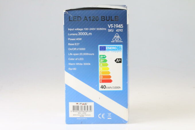 V-Tac - LED A120 Bulb 40W Birne