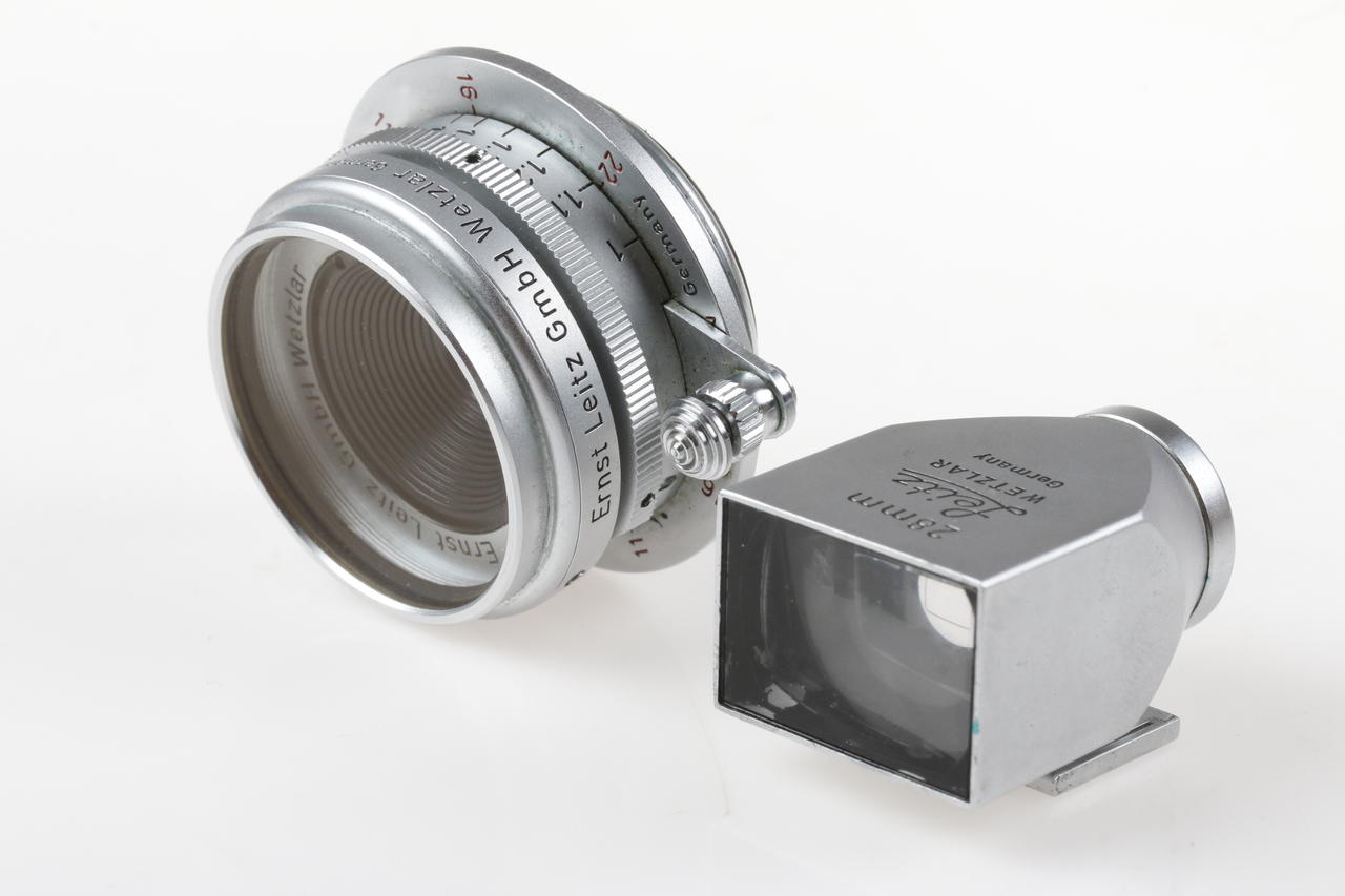 Leica Summaron 2,8cm f/5,6 red scale für M-39 Outfit mit SOOBK