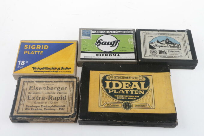 Konvolut diverse Glasplatten Verpackungen