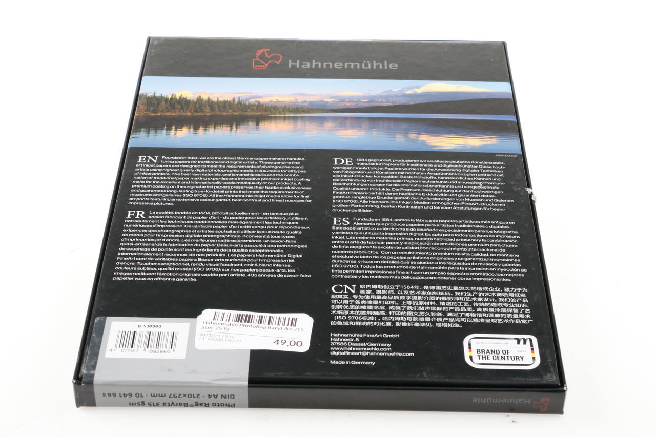 Hahnemühle PhotoRag Baryt A4 315 gsm. 25 Bl.