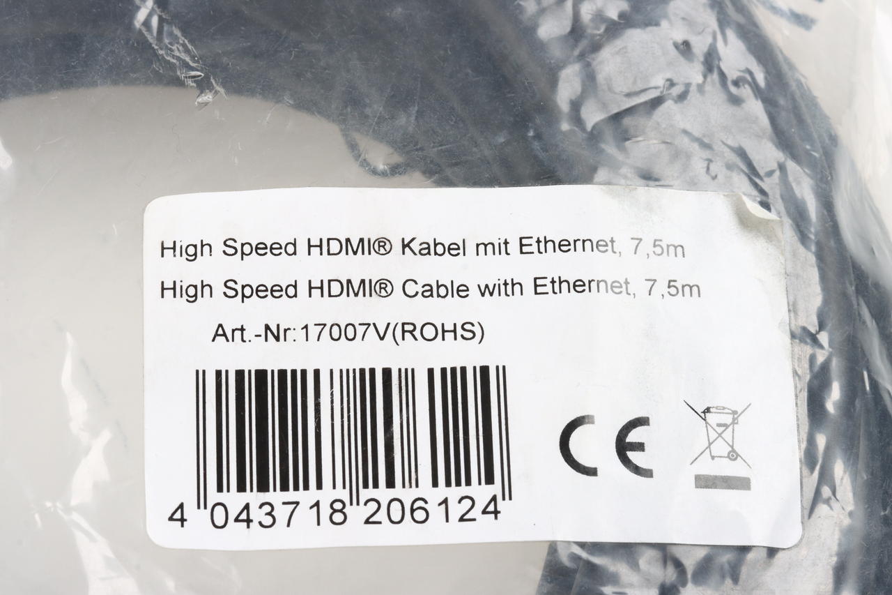 InLine HDMI-Kabel A auf A 7,5m gewinkelt